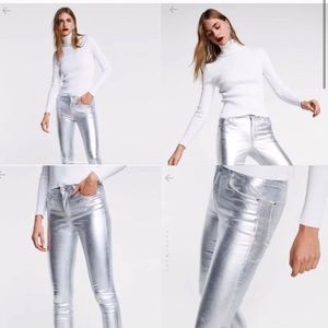 NWT Zara metallic silver skinny pants